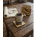 Set of 4 wood cup coasters with stand, laser engraved drawings - مجموعة من 4 كوسترات خشبية مع حامل، بها رسومات محفورة بالليزر